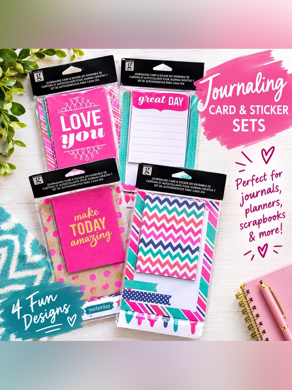 Studio G Journaling Card & Sticker Sets – 4 Designs for Planners & Scrapbook
